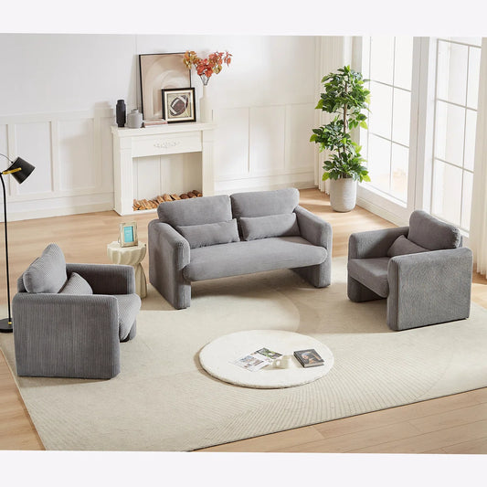 7 Seater Sofa Set: Corduroy Fabric Sofa with Two Single Sofas for Living Room