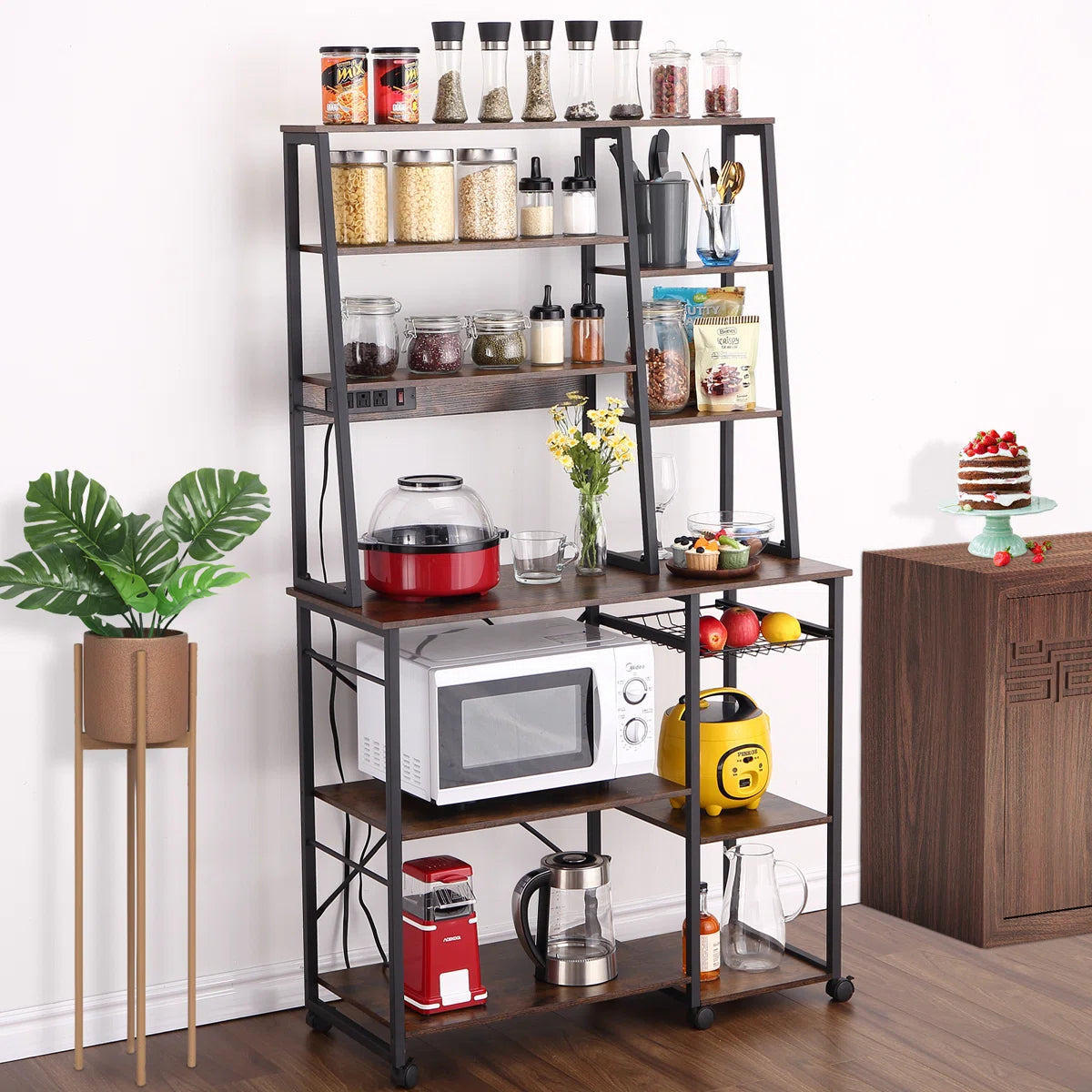 Kitchen Racks: 18.9" iron baker’s rack with microwave shelf, compact and durable kitchen storage unit