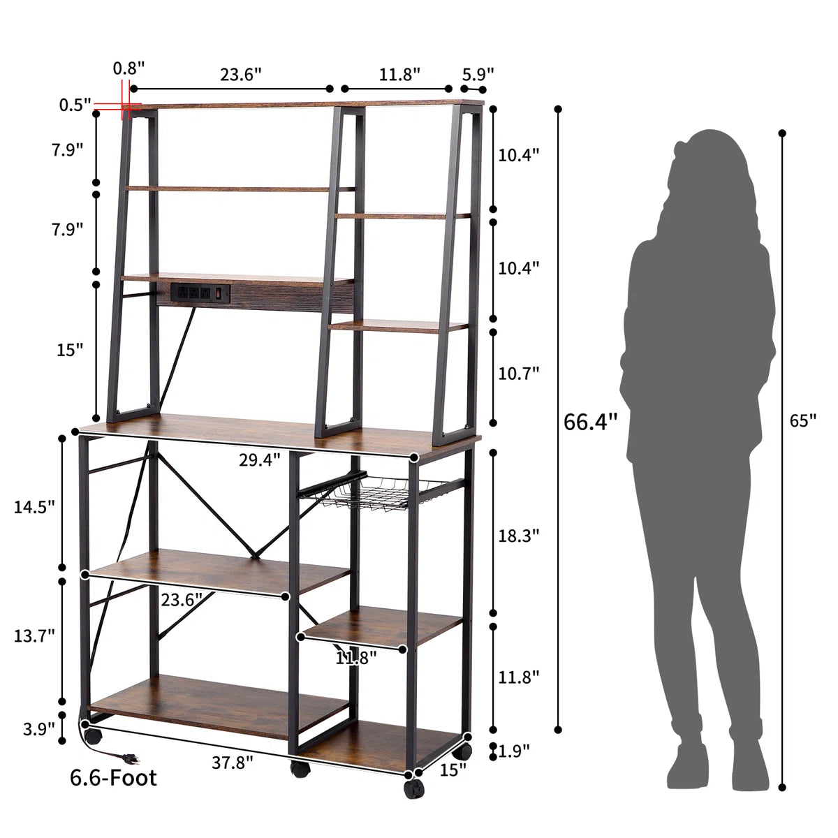 Kitchen Racks: 18.9" iron baker’s rack with microwave shelf, compact and durable kitchen storage unit