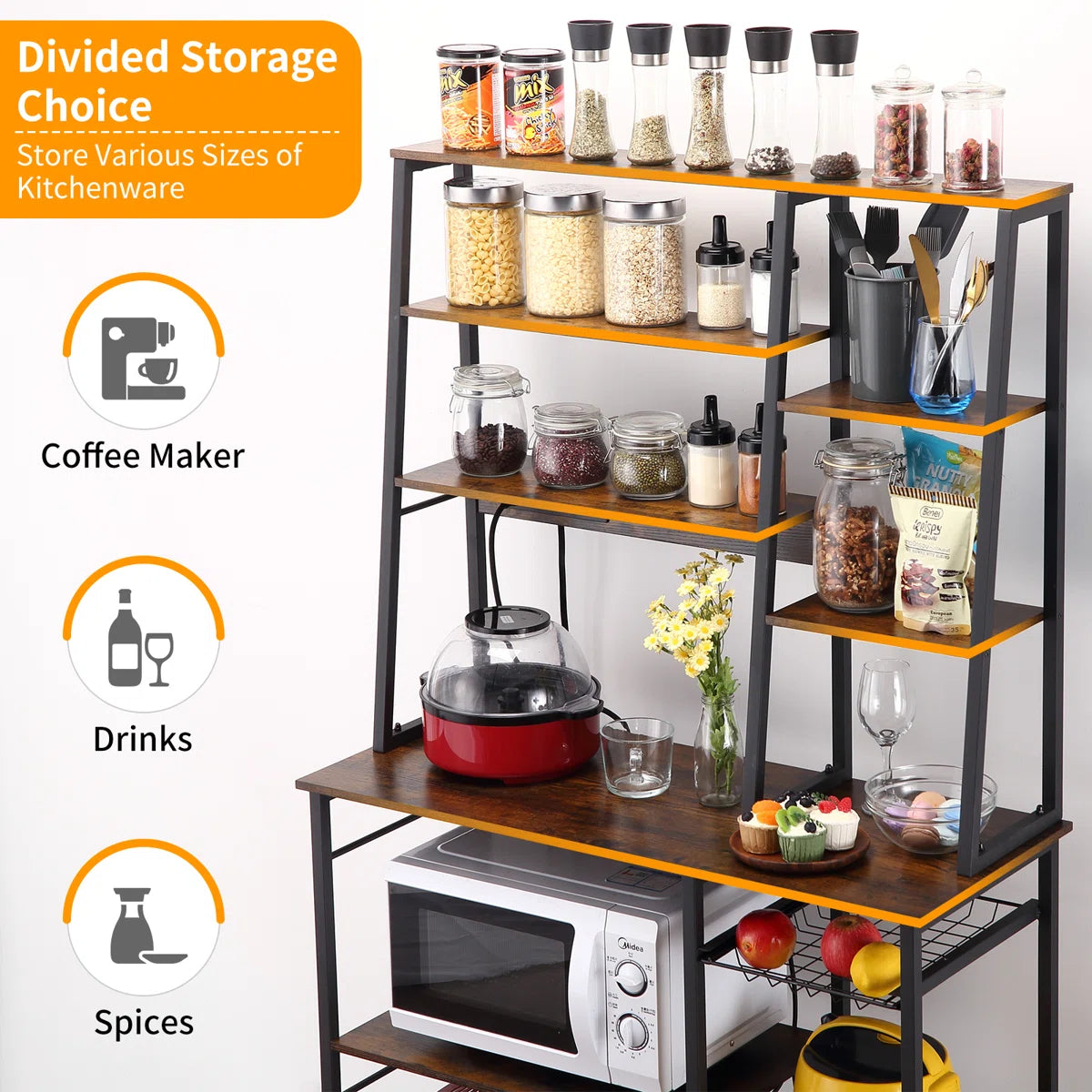 Kitchen Racks: 18.9" iron baker’s rack with microwave shelf, compact and durable kitchen storage unit