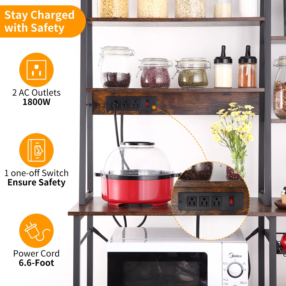 Kitchen Racks: 18.9" iron baker’s rack with microwave shelf, compact and durable kitchen storage unit