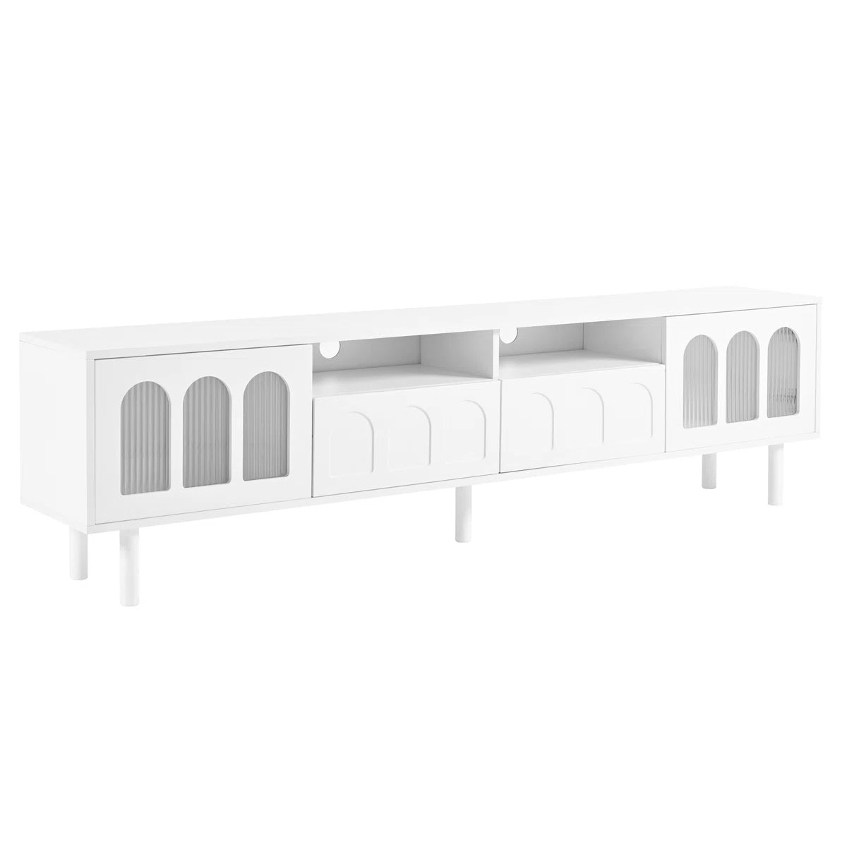 tv panel: LED TV Panel with Glass Doors and Wood Legs for 80" TVs