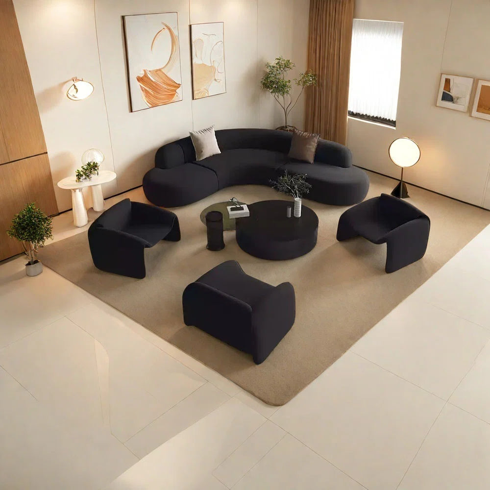 7 Seater Sofa Set: Modern Curved Corner Black Stylish Sofa Set