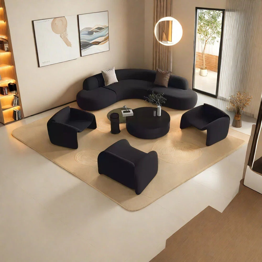 7 Seater Sofa Set: Modern Curved Corner Black Stylish Sofa Set