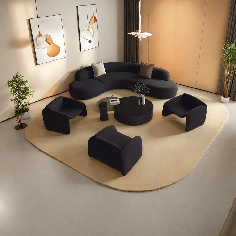 7 Seater Sofa Set: Modern Curved Corner Black Stylish Sofa Set