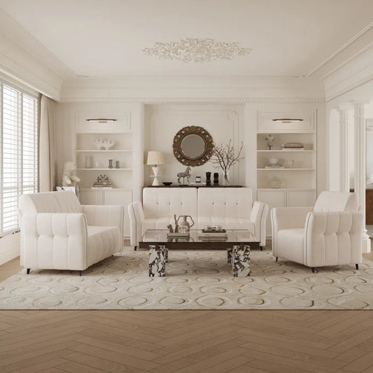 7 Seater Sofa Set: Elegant 3+2+1 Beige Sofa Set