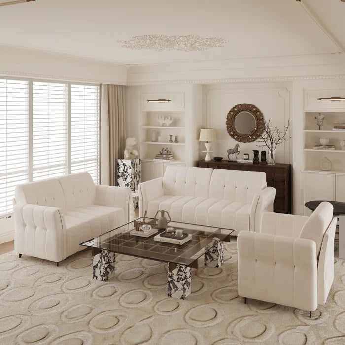 7 Seater Sofa Set: Elegant 3+2+1 Beige Sofa Set