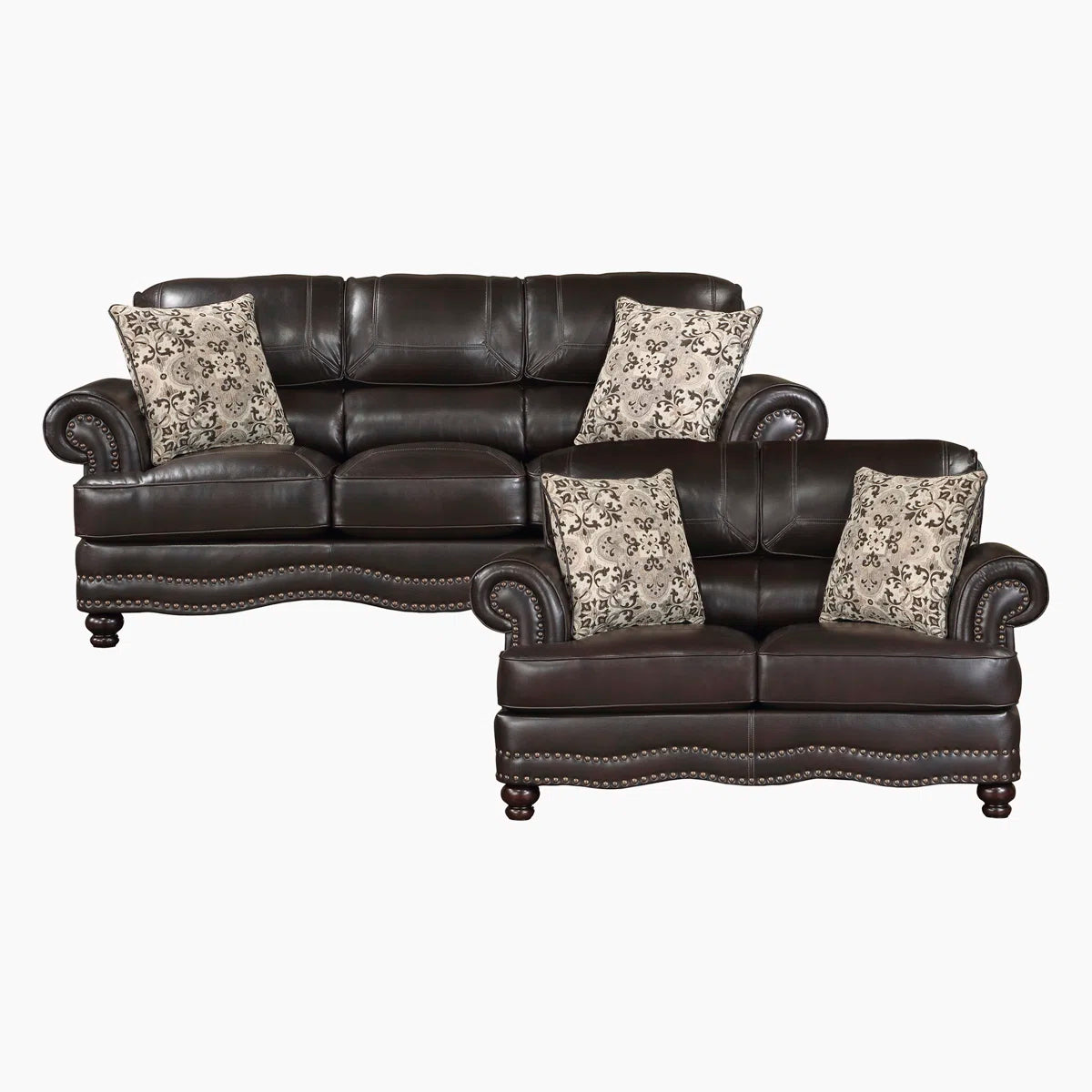 Luxury Sofa Sets: 2-Piece Traditional Faux Leather Sofa & Loveseat Set with Nailhead Trim