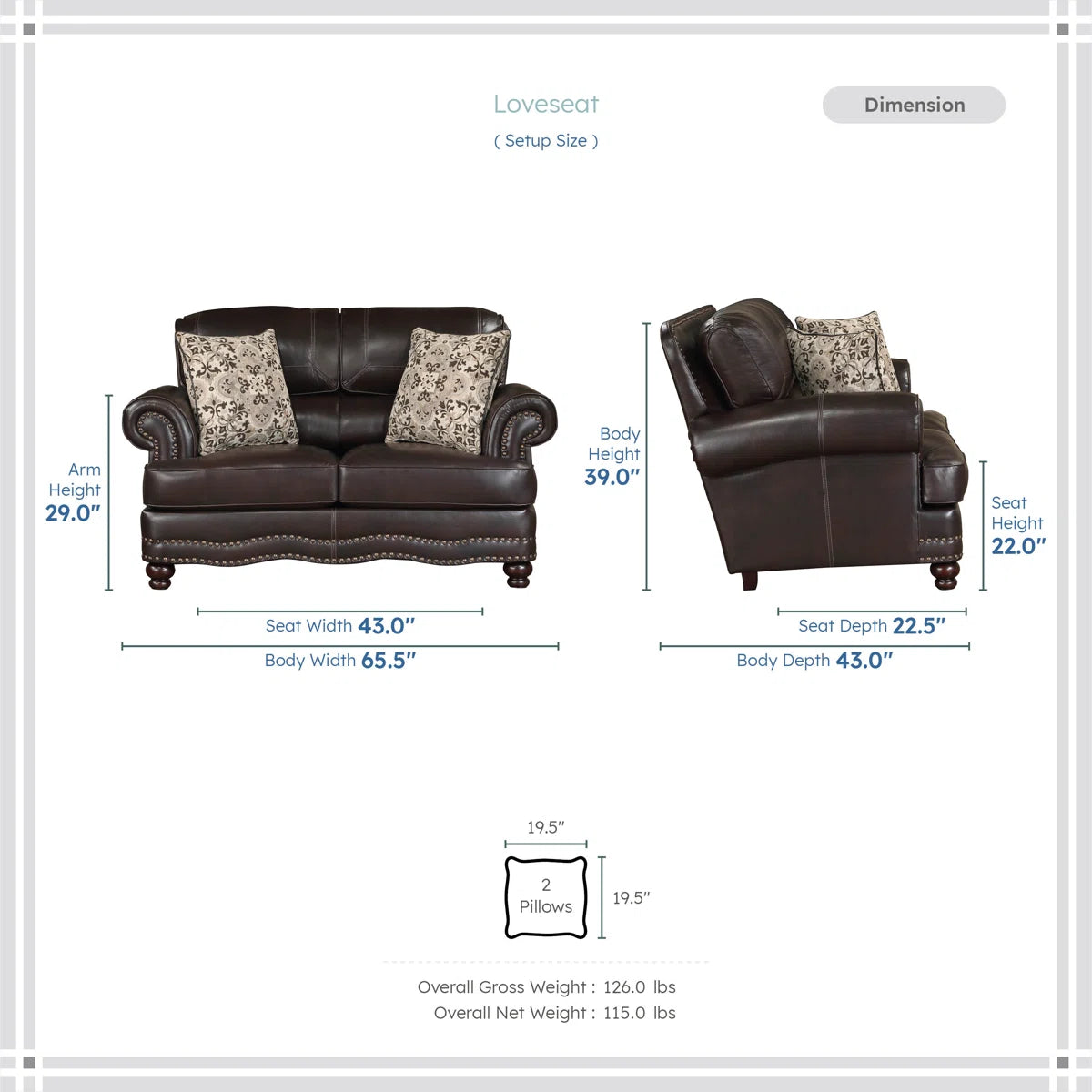 Luxury Sofa Sets: 2-Piece Traditional Faux Leather Sofa & Loveseat Set with Nailhead Trim