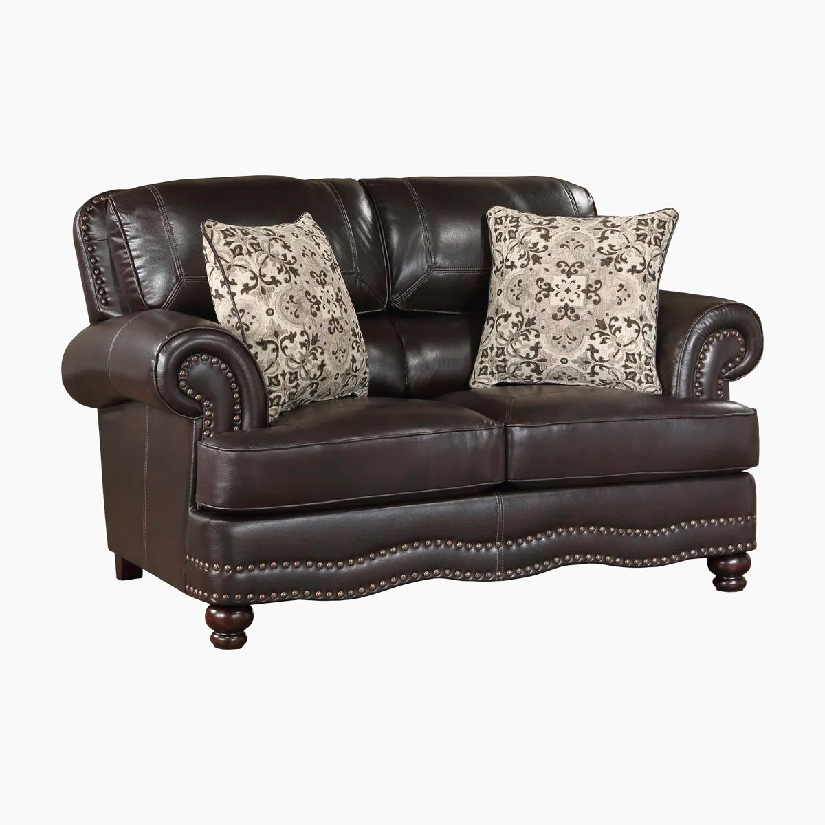 Luxury Sofa Sets: 2-Piece Traditional Faux Leather Sofa & Loveseat Set with Nailhead Trim