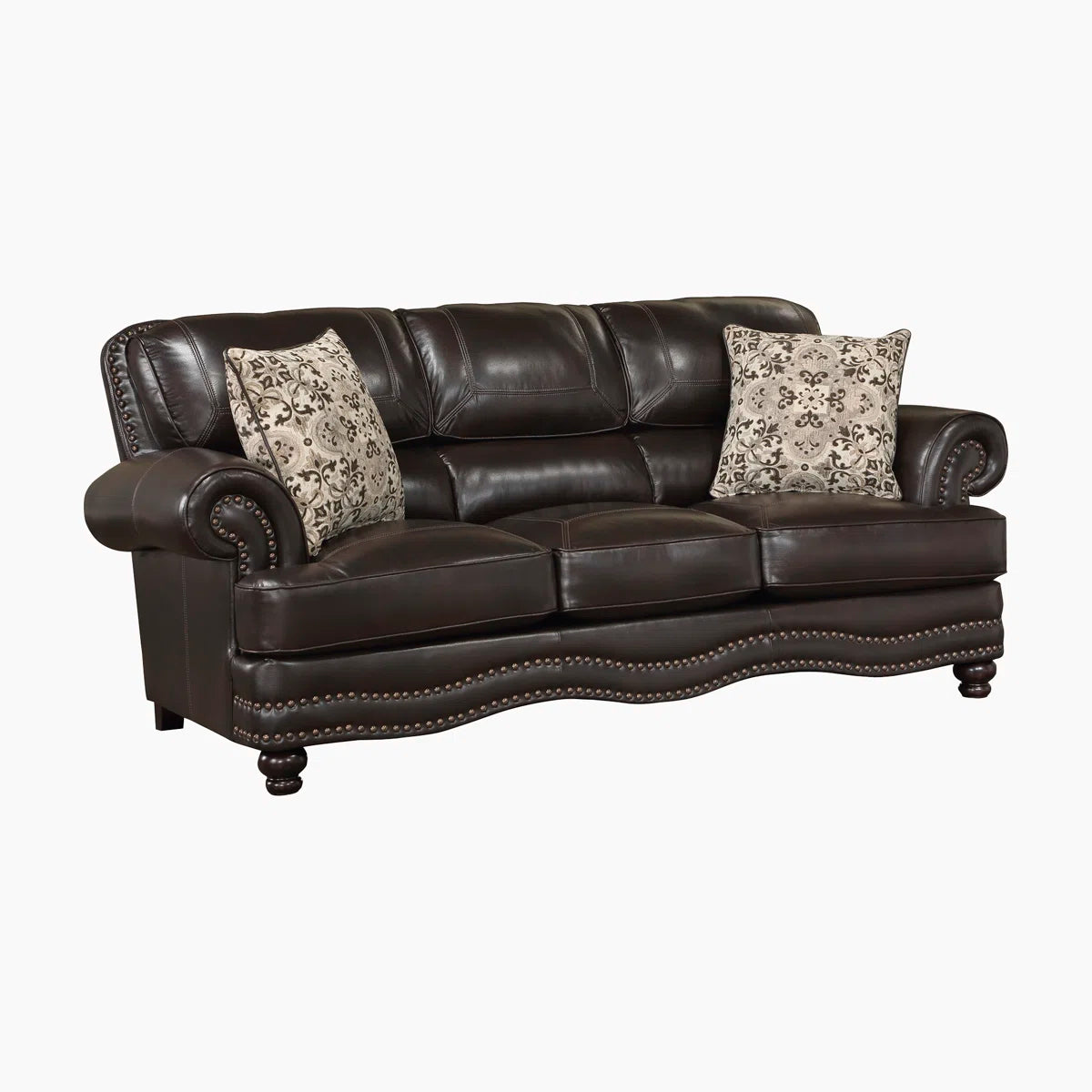 Luxury Sofa Sets: 2-Piece Traditional Faux Leather Sofa & Loveseat Set with Nailhead Trim
