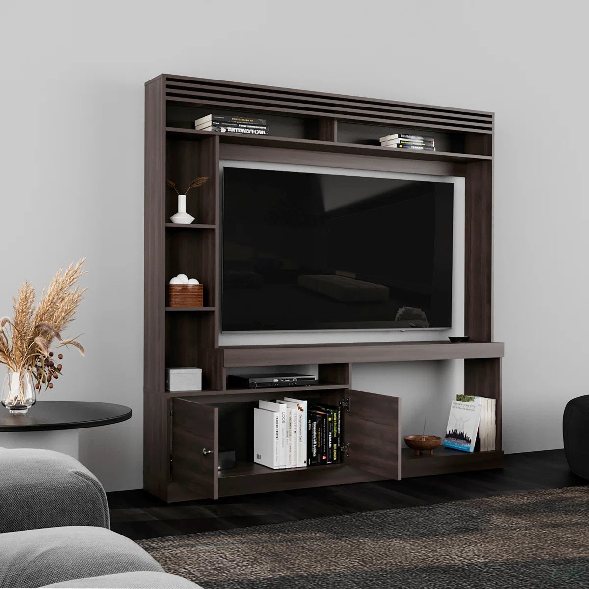 tv panel: 71" Freestanding Entertainment Center with 8 Shelves, tv panel, Cabinet, and Bookcase