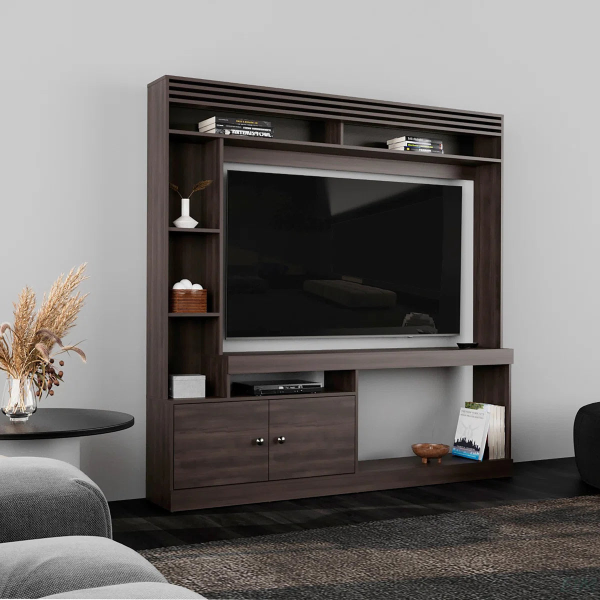 tv panel: 71" Freestanding Entertainment Center with 8 Shelves, tv panel, Cabinet, and Bookcase