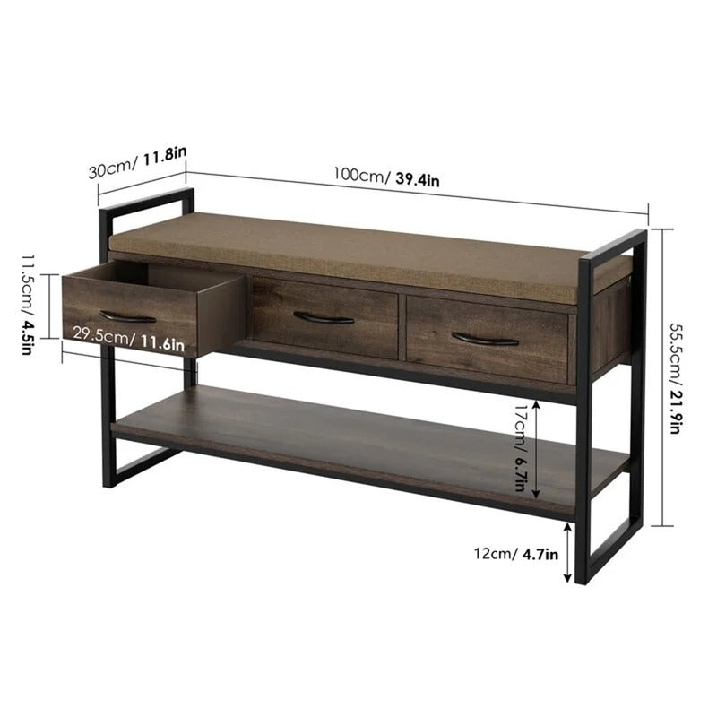 Shoe Rack: Dark Brown 5 Pair Shoe Storage Bench