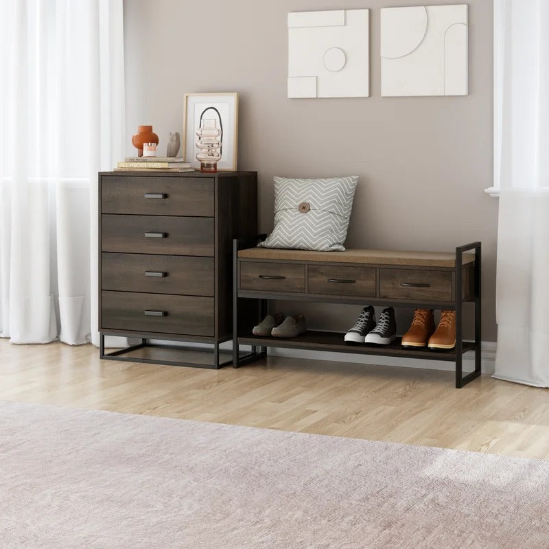 Shoe Rack: Dark Brown 5 Pair Shoe Storage Bench