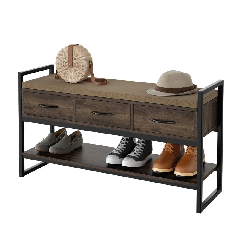 Shoe Rack: Dark Brown 5 Pair Shoe Storage Bench
