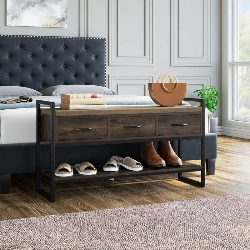 Shoe Rack: Dark Brown 5 Pair Shoe Storage Bench