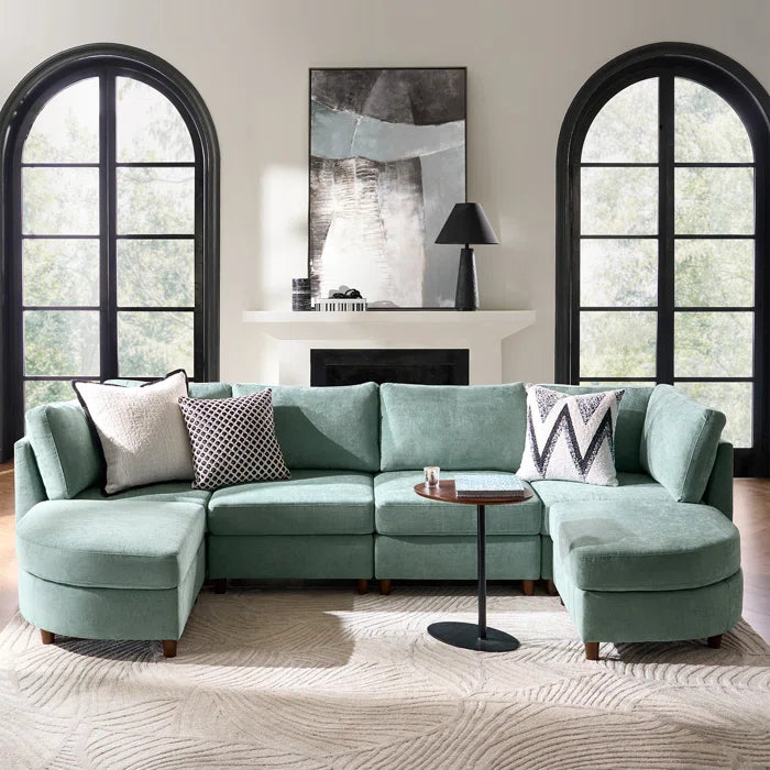 7 Seater Sofa Set: 6-Piece Modern Convertible Sectional with Storage