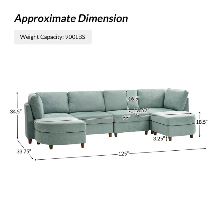 7 Seater Sofa Set: 6-Piece Modern Convertible Sectional with Storage