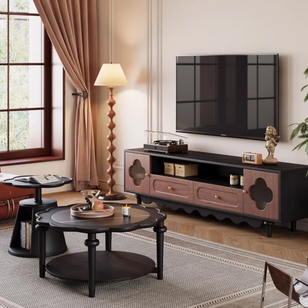 tv panel: Solid Wood TV Cabinet with Modern Design and Elegant, Eye-Catching Color Contrast
