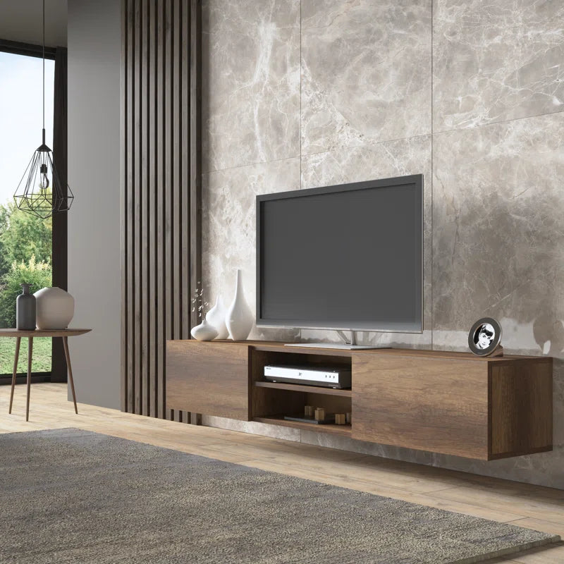 tv panel: Contemporary Floating TV Unit for 78" with Wall Mount Installation