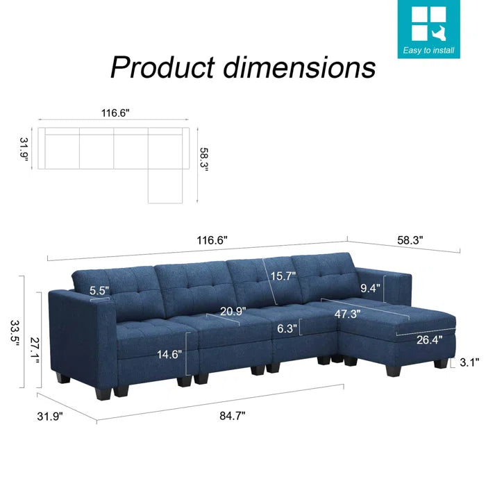 7 Seater Sofa Set: 116.6'' W-Shaped Modular Sectional Couch