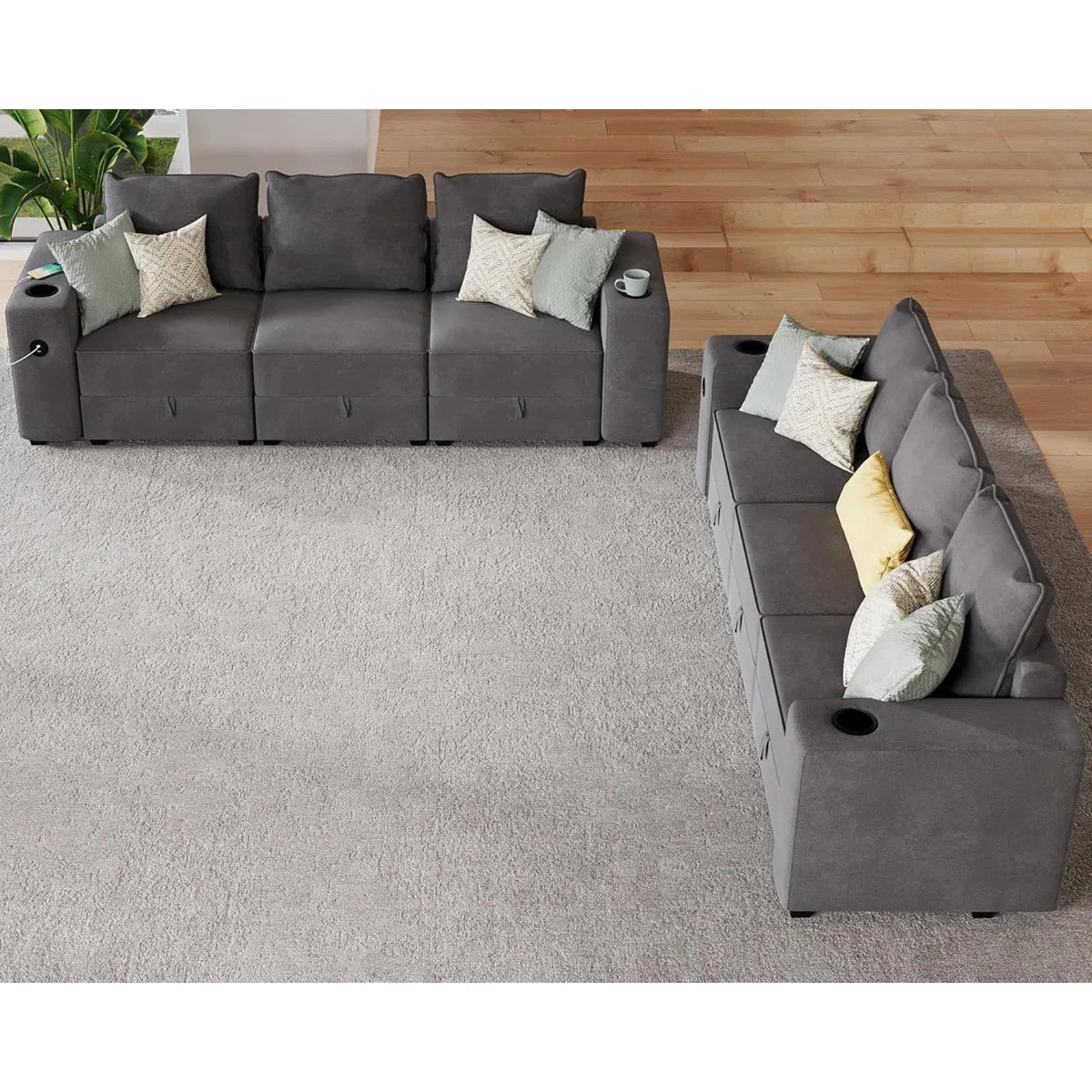 7 Seater Sofa Set: Dille Modular Sectional with Stylish Sofa Set