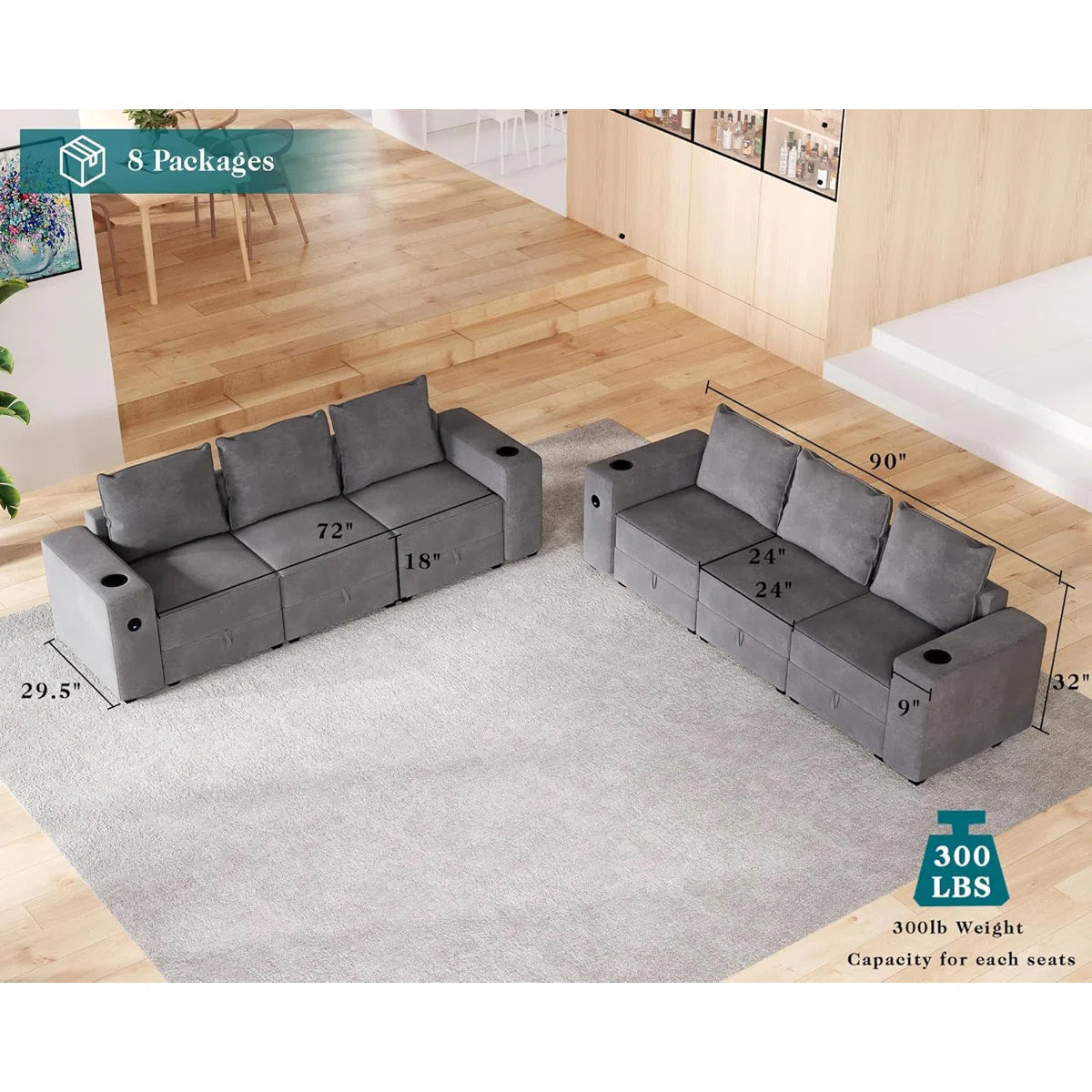7 Seater Sofa Set: Dille Modular Sectional with Stylish Sofa Set