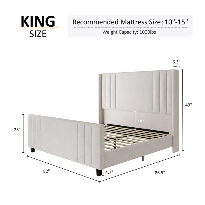 Divan Bed: Damion Velvet Upholstered Platform Bed with Vertical Channel Tufted Headboard