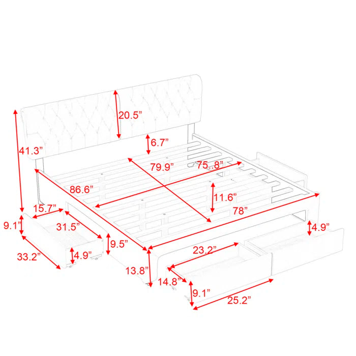 Divan Bed: Linen Upholstered Platform Bed with 4 Drawers