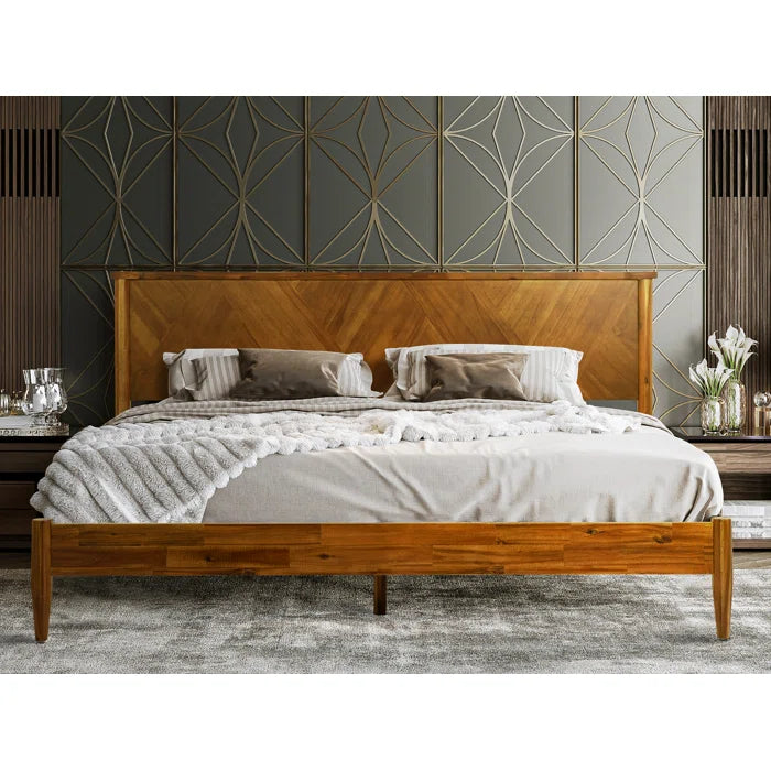 Divan Bed: Panthera Solid Wood Bed Frame with Artistic Patterned Headboard