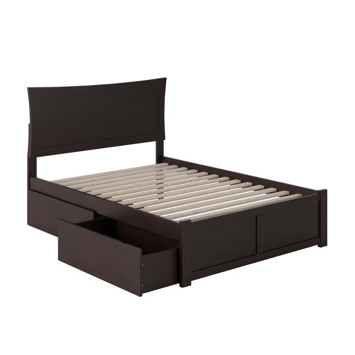 Divan Bed: Wells Solid Wood Storage Platform Bed with Footboard and Under Bed Drawers