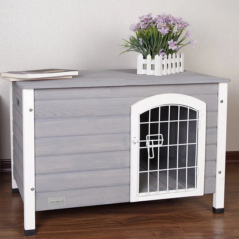 Dog House: Wood Dog Kennel Gray