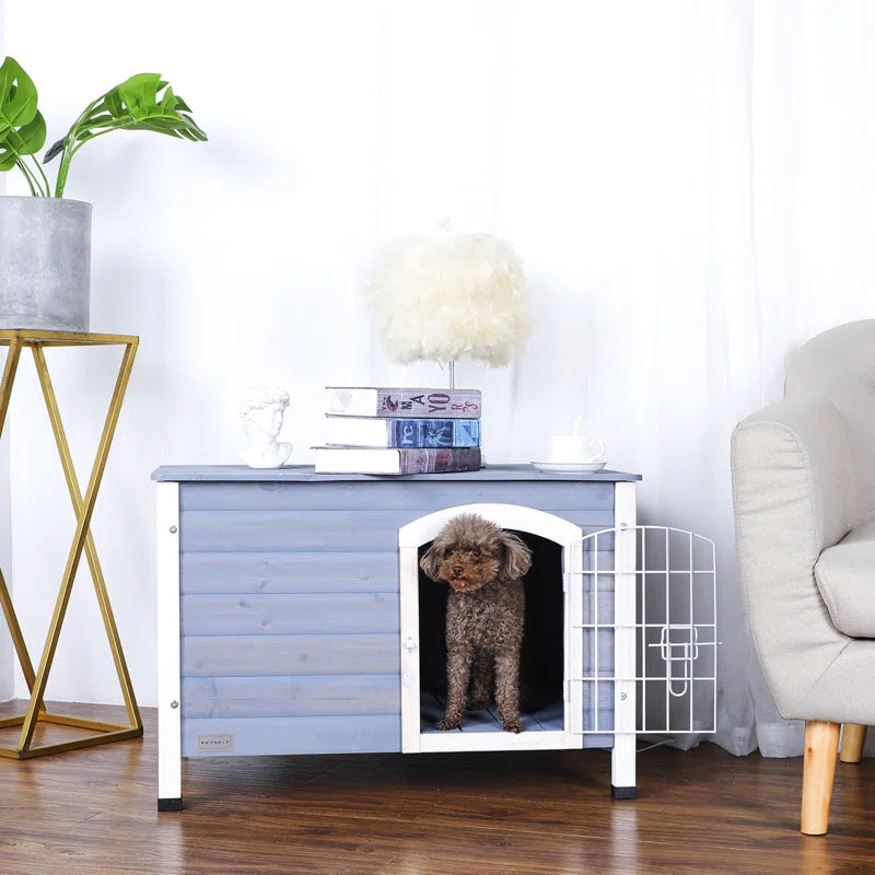 Dog House: Wood Dog Kennel Gray