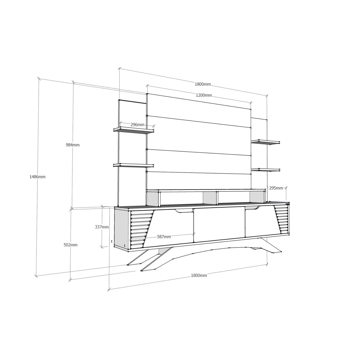 tv panel: Modern tv panel holds 48" screens, features open shelving