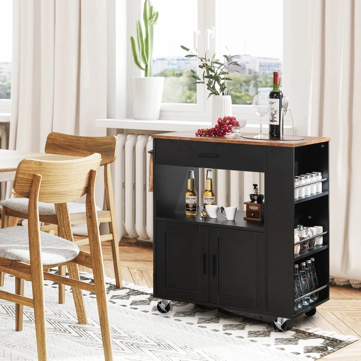 Kitchen Island Table Cart with Ample Storage, Spice Racks & Smooth Mobility