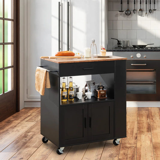 Kitchen Island Table Cart with Ample Storage, Spice Racks & Smooth Mobility