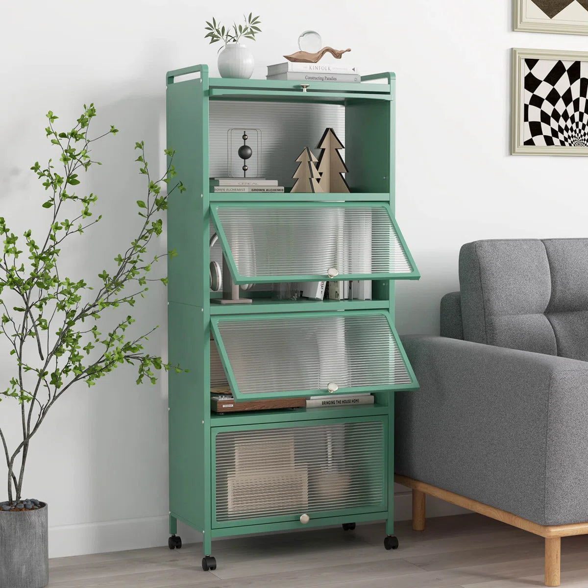 Kitchen Racks: 5-Tier Kitchen Baker's Rack Storage Cabinet with Flip-Up Doors and a Mobile Microwave Stand