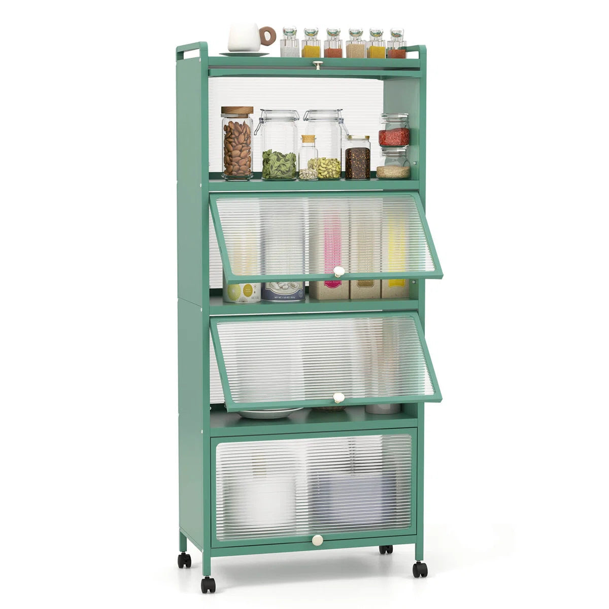 Kitchen Racks: 5-Tier Kitchen Baker's Rack Storage Cabinet with Flip-Up Doors and a Mobile Microwave Stand