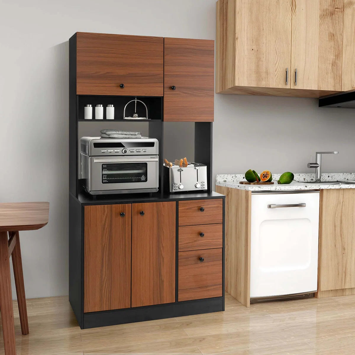 Microwave Stands: 71" Tall Black Kitchen Pantry Buffet Hutch – Freestanding Storage Cabinet with 4 Doors