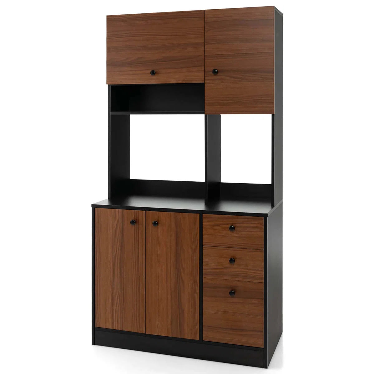 Microwave Stands: 71" Tall Black Kitchen Pantry Buffet Hutch – Freestanding Storage Cabinet with 4 Doors