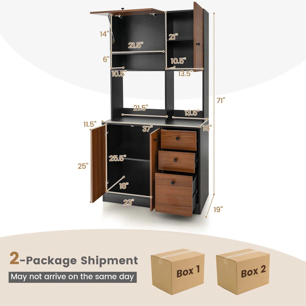 Microwave Stands: 71" Tall Black Kitchen Pantry Buffet Hutch – Freestanding Storage Cabinet with 4 Doors