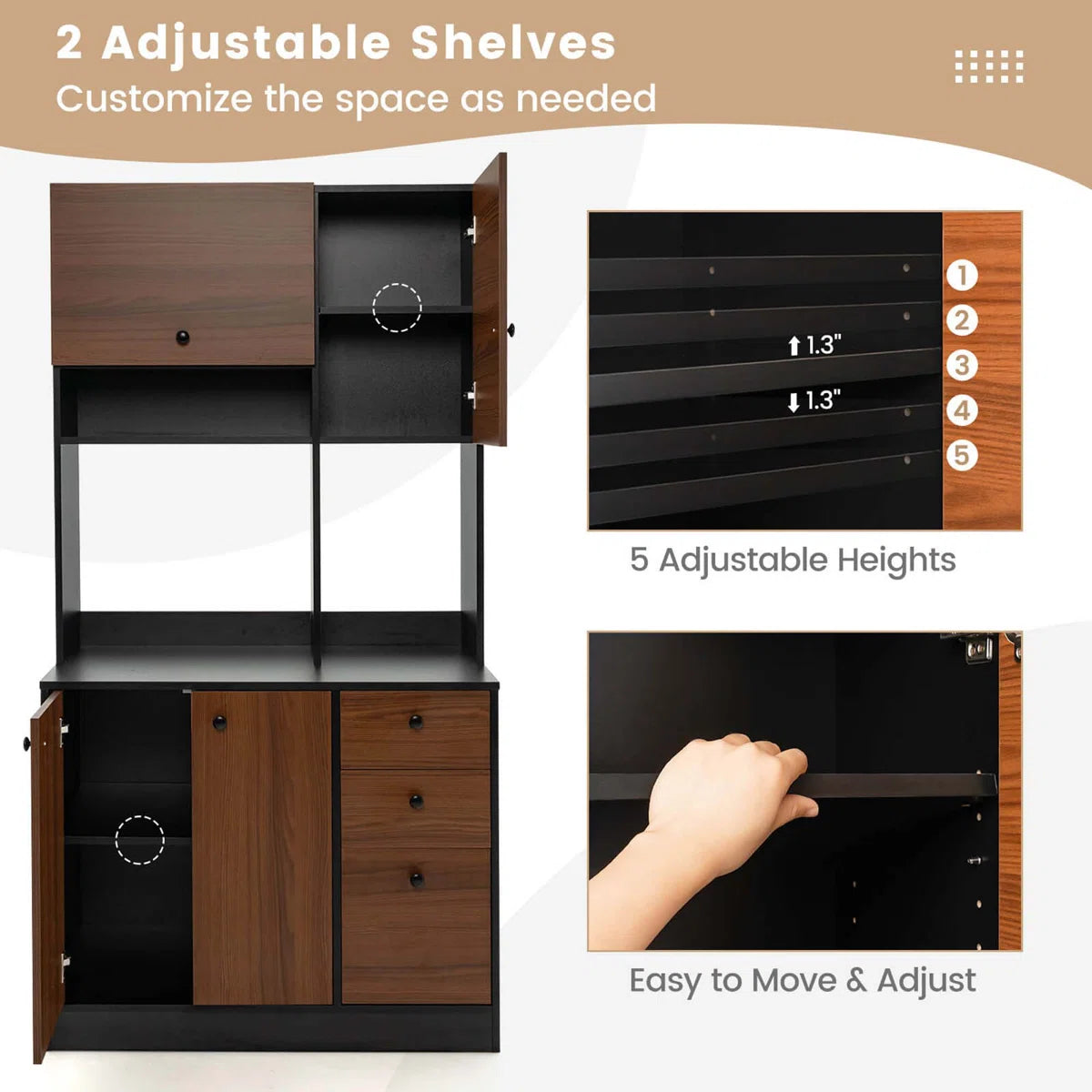 Microwave Stands: 71" Tall Black Kitchen Pantry Buffet Hutch – Freestanding Storage Cabinet with 4 Doors