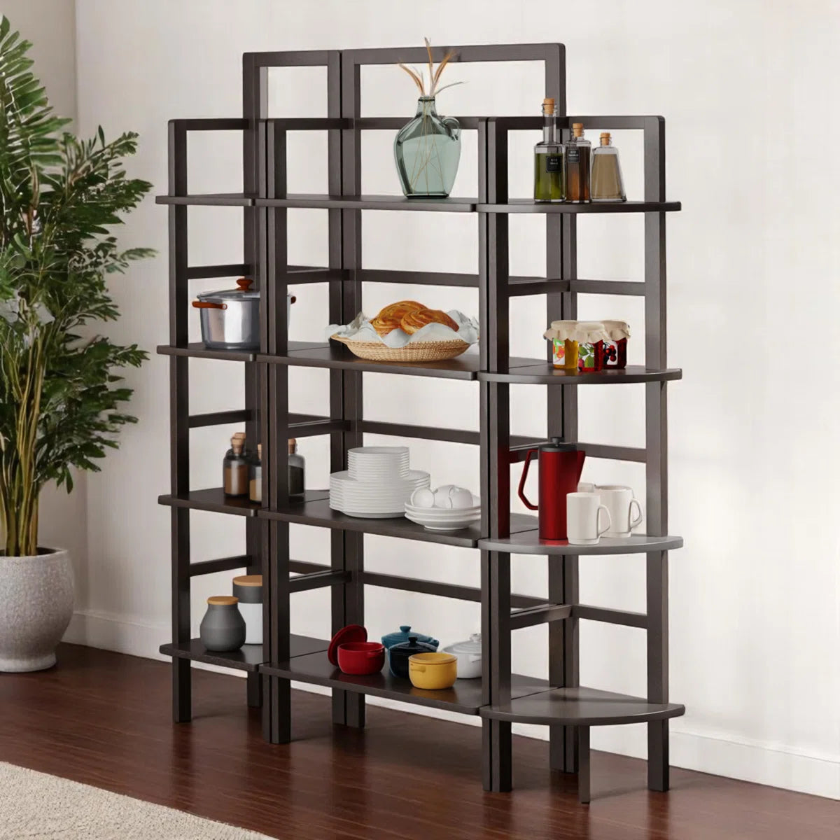 Kitchen Racks: Modern Open-Back Multi-Tier Kitchen Storage Shelf with Curved Edges