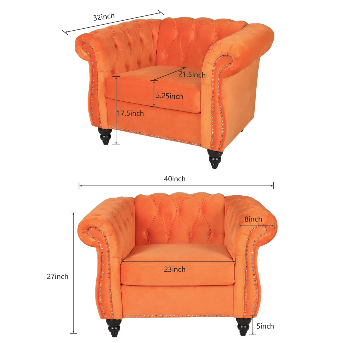 Luxury Sofa Sets: Orange Velvet Chesterfield Sofa & Armchair Set