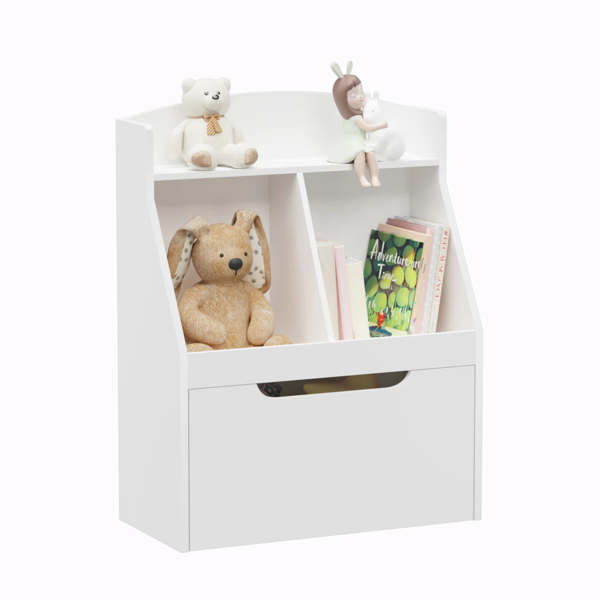 Kids Toy Storage Unit: Wooden Bookcase with Drawer and Wheels – White Finish