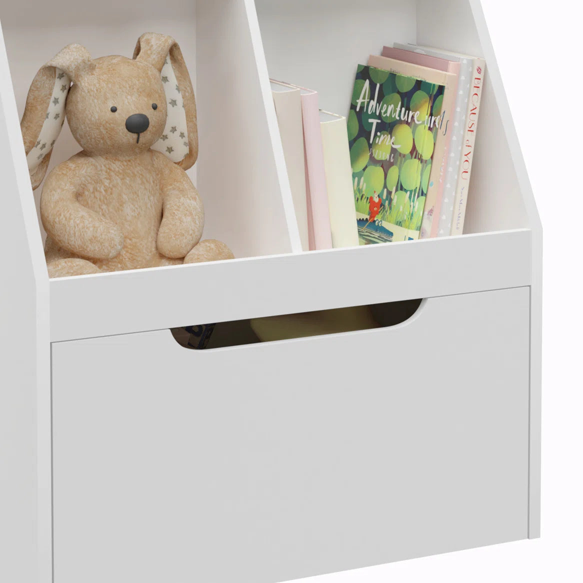 Kids Toy Storage Unit: Wooden Bookcase with Drawer and Wheels – White Finish