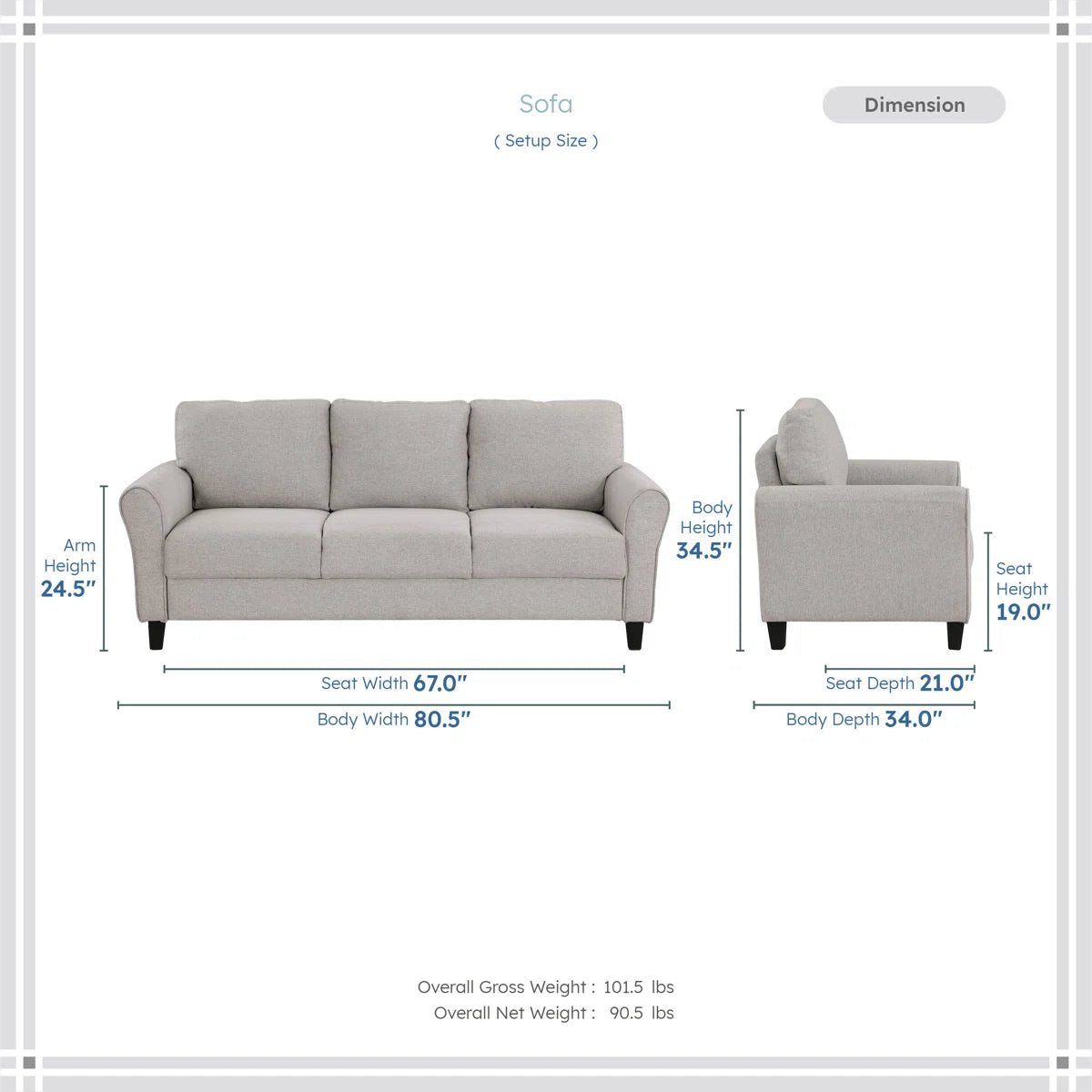 Luxury Sofa Sets: 3-Piece Emilio Living Room Set with Sofa, Loveseat & Chair in Polyester Upholstery