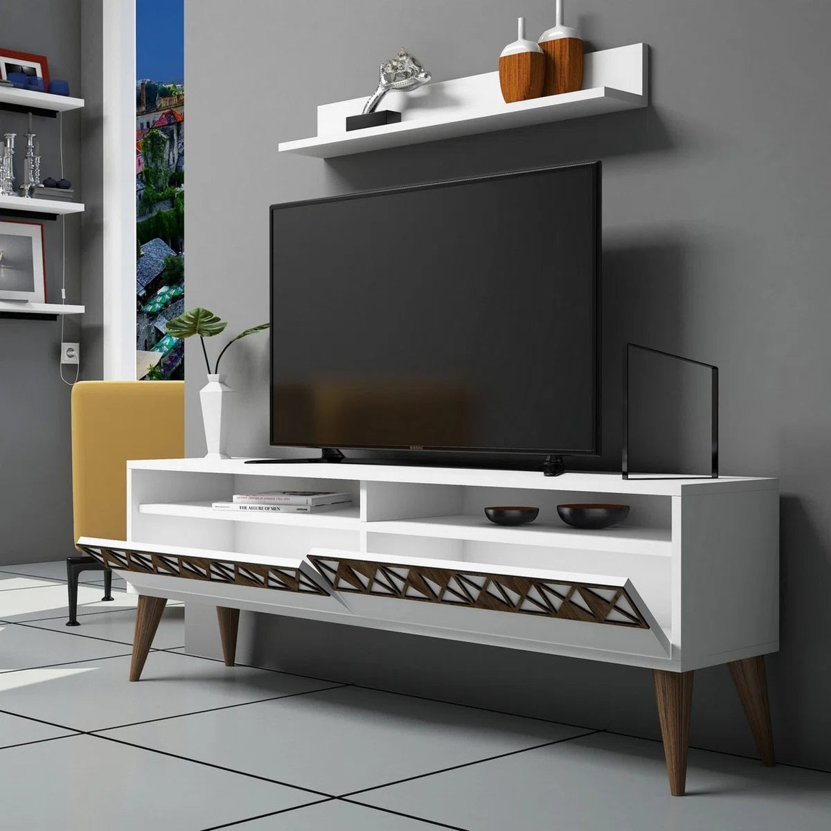 tv panel: Stylish tv panel with Storage, Designed for TVs up to 55 Inches