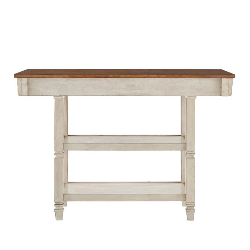 Kitchen Island Table: Solid Rubberwood Prep Table with Open Shelves